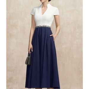 JJs House A-line V-Neck Tea length Crepe Formal Prom Dress US 14 NWT